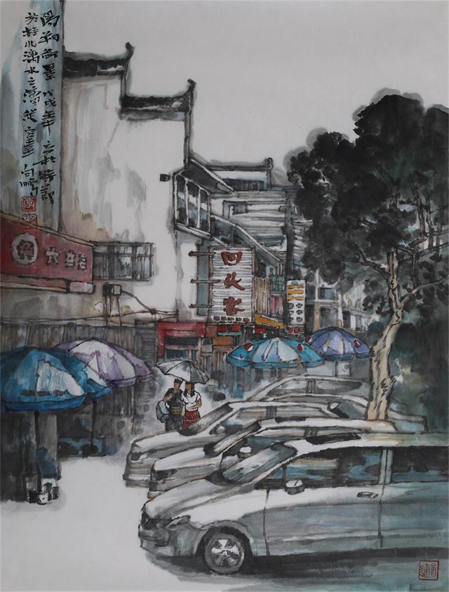《阳朔街景》 45cmx60cm 2018年 李向鹏.jpg