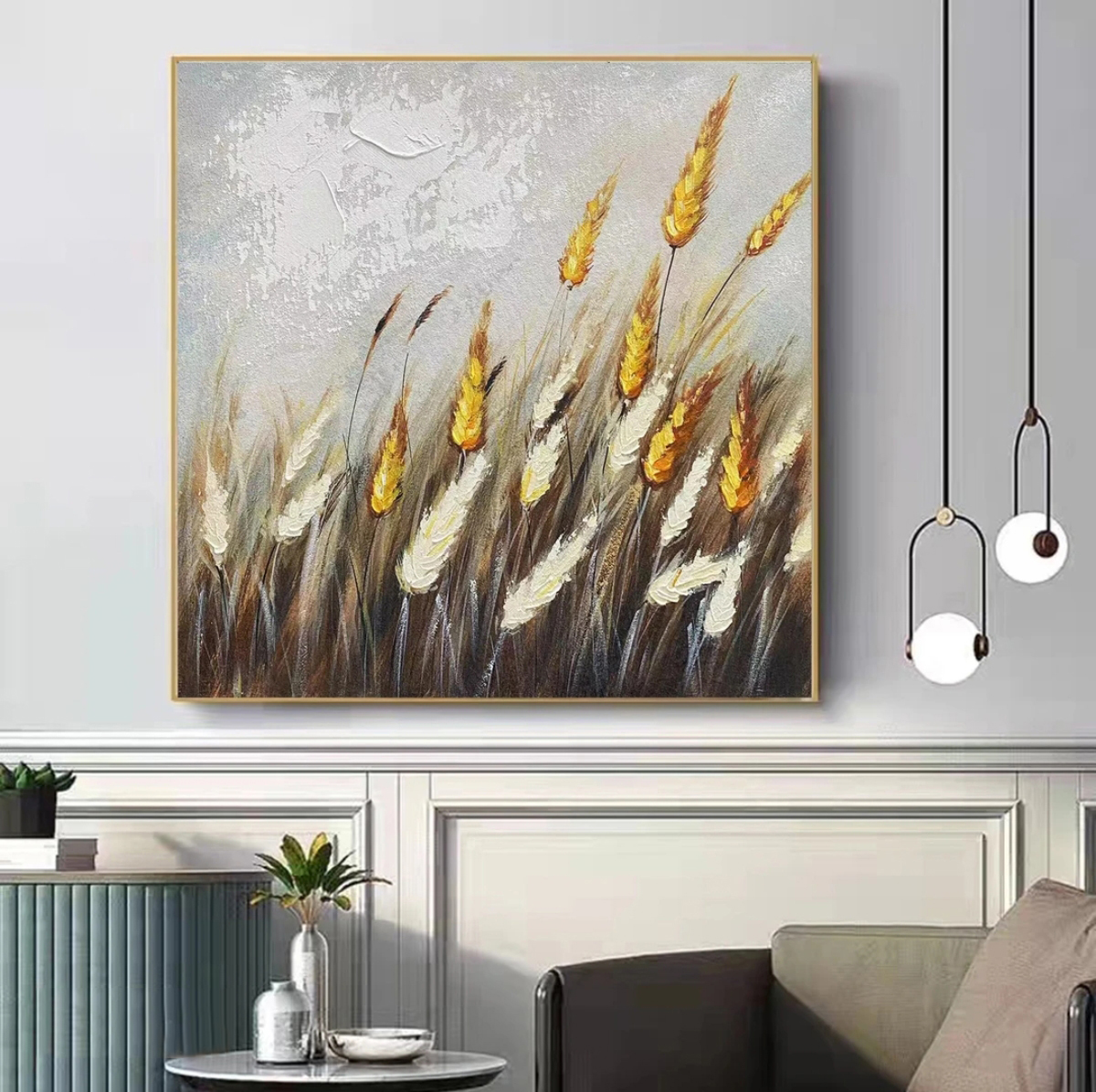 手绘《麦浪》高级感装饰画手工油画餐厅画