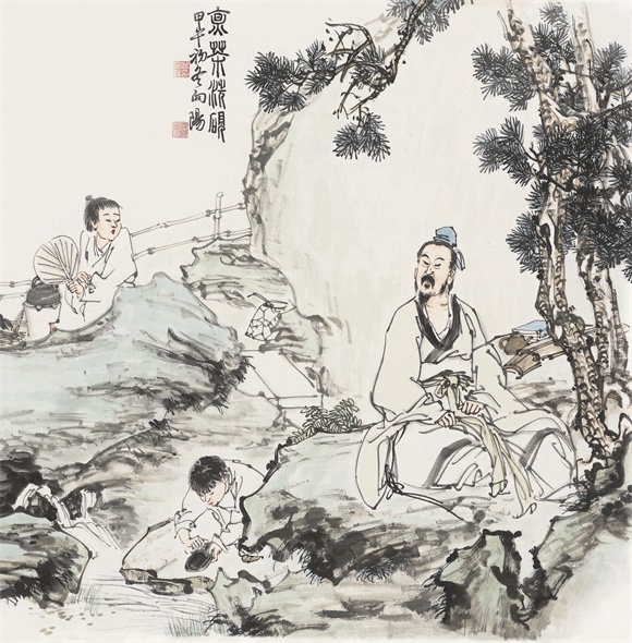 煮茶洗砚图